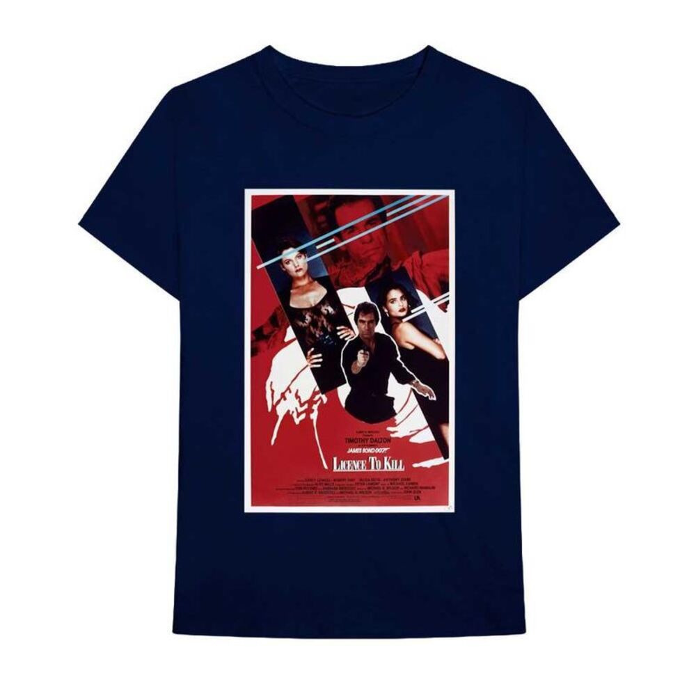 James Bond Unisex Adult Licence To Kill Poster Cotton T-Shirt / Navy Blue